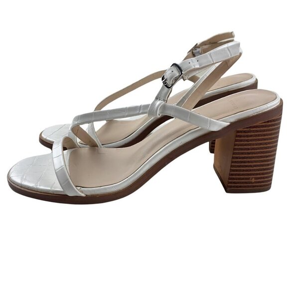 H by Halston Vegan Leather White Croc Embossed Contemporary Minimalist Block Hee - Picture 4 of 9